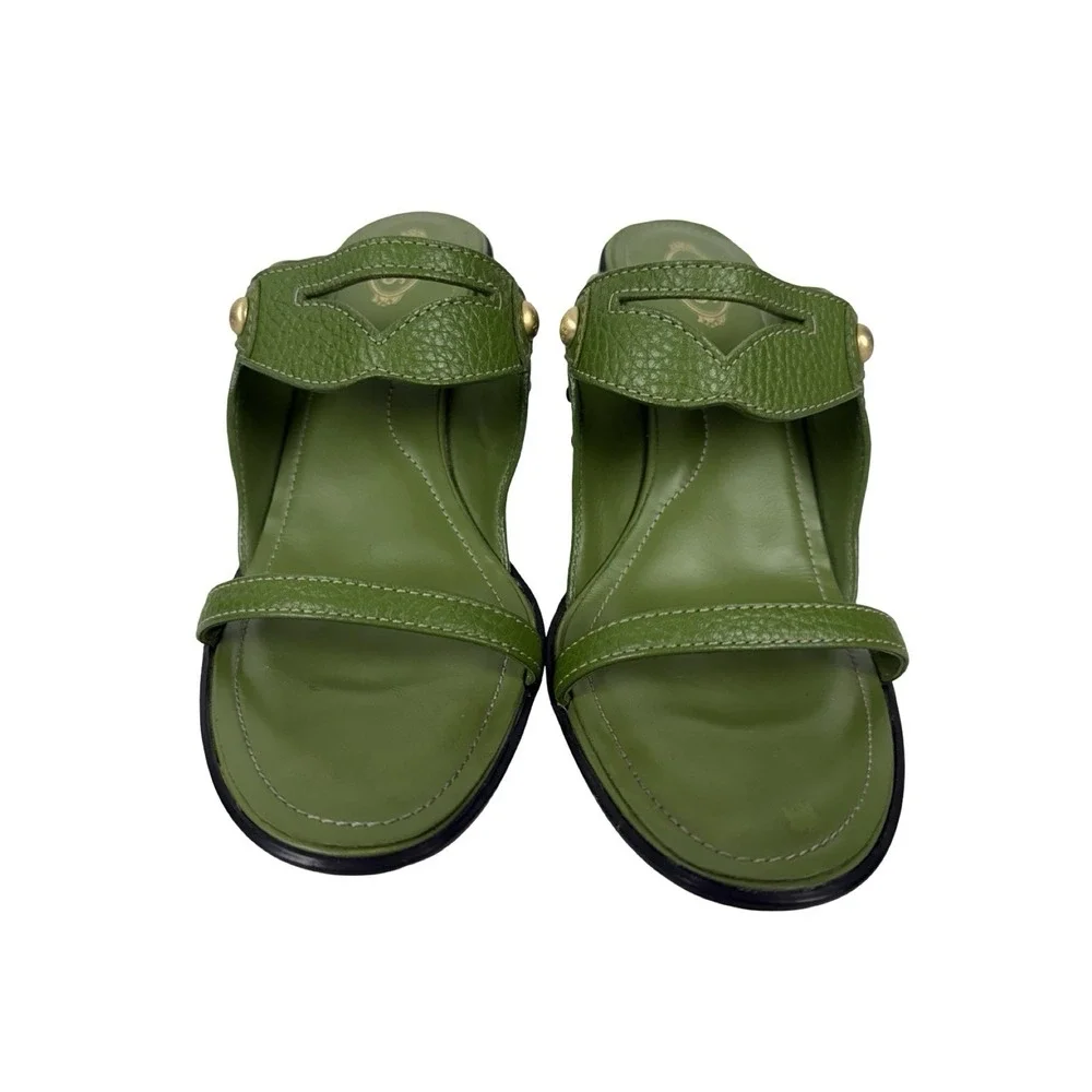 Tod's Womens EU 40.5 US 10.5 Studded High Heel Sandals Green Leather Casual